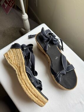 Montego Bay Club  Black Knot Espadrille Sandals with Tie Straps Size 11